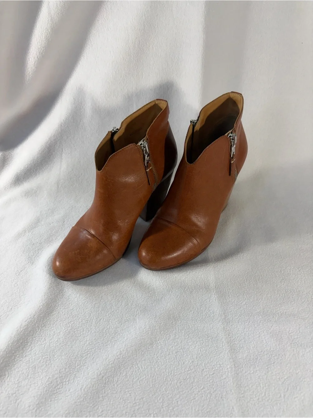 Rag & Bine Margot Women's Cognac Brown Leather Zip Ankle Booties
